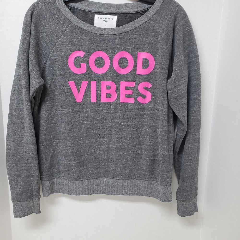 Sol Angeles Gray Sweatshirt Good Vibes XS Cozy